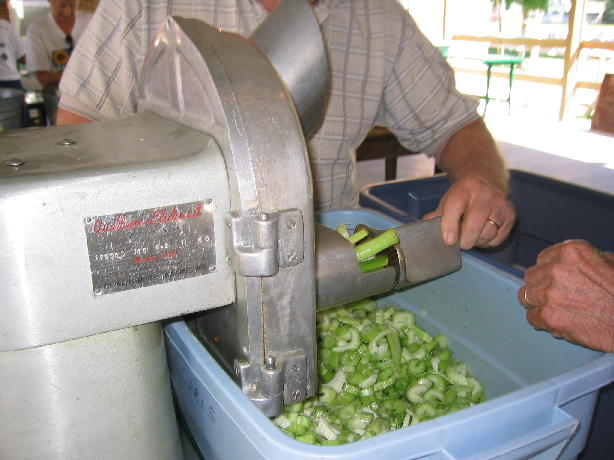 Chopping celery.