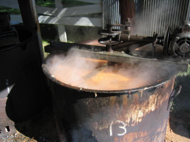 Kettle of boiling burgoo.