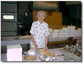 Pauline Grant has been cutting pies at the Burgoo for over 50 years. That's a lot of pies!