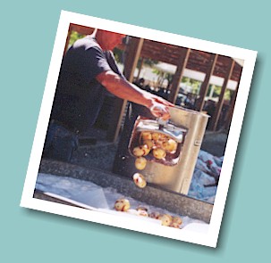 The potato peeling machine makes short work of a big job.