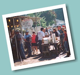 A long line quickly forms for kettle service on Friday morning. Over 600 gallons of soup were sold in just a few hours.