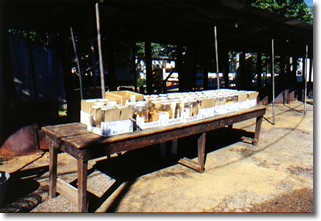 Table of glass jugs